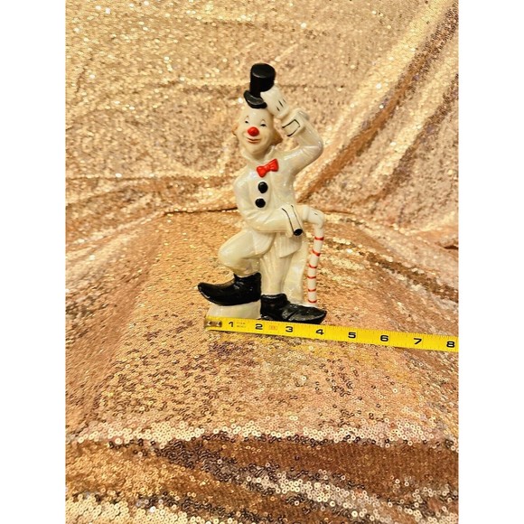 VINTAGE PORCELAIN CLOWN FIGURINE  TOP HAT Pantomime Chaplin Black White - Picture 6 of 6